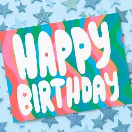 GELUKKIGE VERJAARDAG Groovy Bubble Letters Aangepa Briefkaart