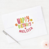 GELUKKIGE VERJAARDAG Groovy Daisies KLEURRIJKE CUS Ronde Sticker (Envelop)