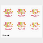 GELUKKIGE VERJAARDAG Groovy Daisies KLEURRIJKE CUS Ronde Sticker (Vel)