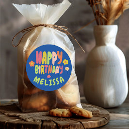 GELUKKIGE VERJAARDAG Groovy Daisies KLEURRIJKE CUS Ronde Sticker