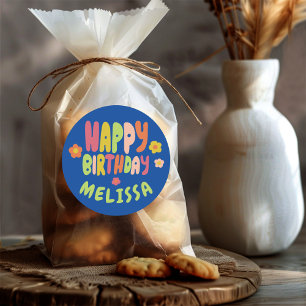 GELUKKIGE VERJAARDAG Groovy Daisies KLEURRIJKE CUS Ronde Sticker