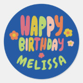 GELUKKIGE VERJAARDAG Groovy Daisies KLEURRIJKE CUS Ronde Sticker (Voorkant)