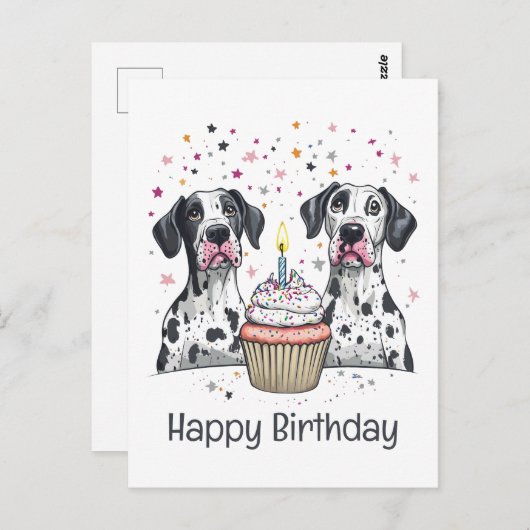 Gelukkige Verjaardag Grote Deen Honden Cupcake Briefkaart (Voorkant / Achterkant)