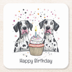 Gelukkige Verjaardag Grote Deen Honden Cupcake Kartonnen Onderzetters