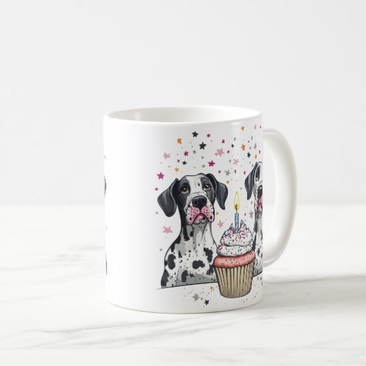 Gelukkige Verjaardag Grote Deen Honden Cupcake Koffiemok (Voorkant rechts)
