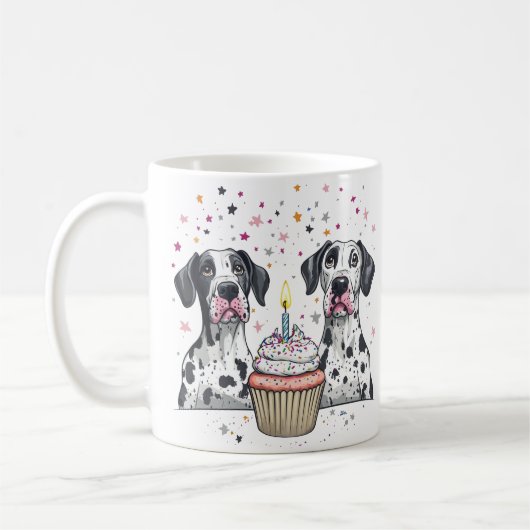 Gelukkige Verjaardag Grote Deen Honden Cupcake Koffiemok (Links)