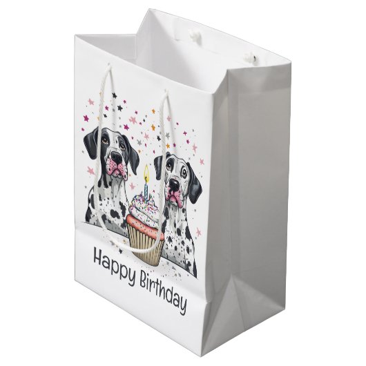 Gelukkige Verjaardag Grote Deen Honden Cupcake Medium Cadeauzakje (Voorkant Gekanteld)