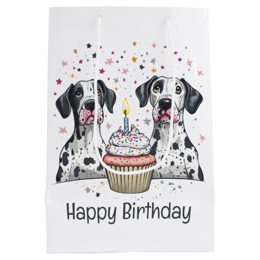 Gelukkige Verjaardag Grote Deen Honden Cupcake Medium Cadeauzakje (Achterkant)