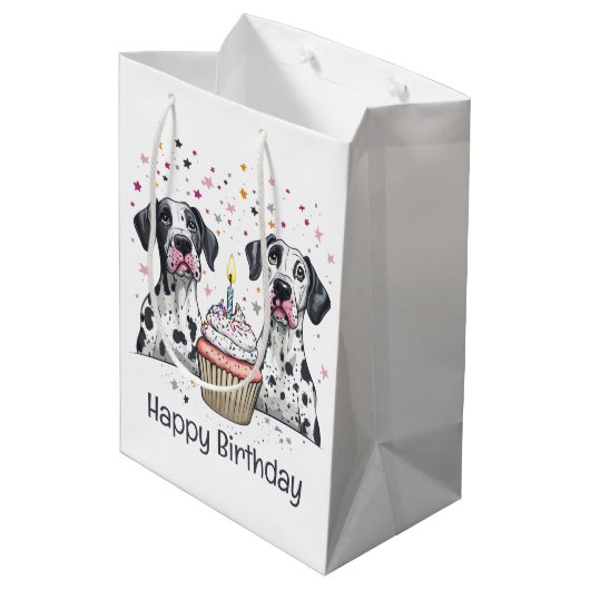 Gelukkige Verjaardag Grote Deen Honden Cupcake Medium Cadeauzakje (Achterkant Gekanteld)