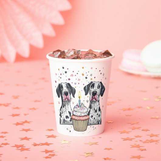 Gelukkige Verjaardag Grote Deen Honden Cupcake Papieren Bekers (Insitu)