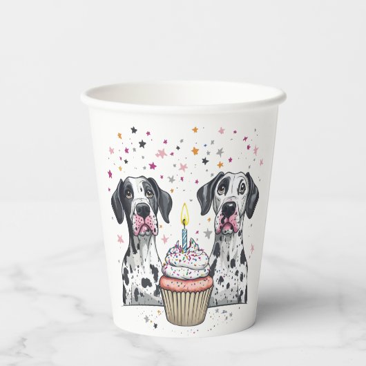 Gelukkige Verjaardag Grote Deen Honden Cupcake Papieren Bekers (Achterkant)