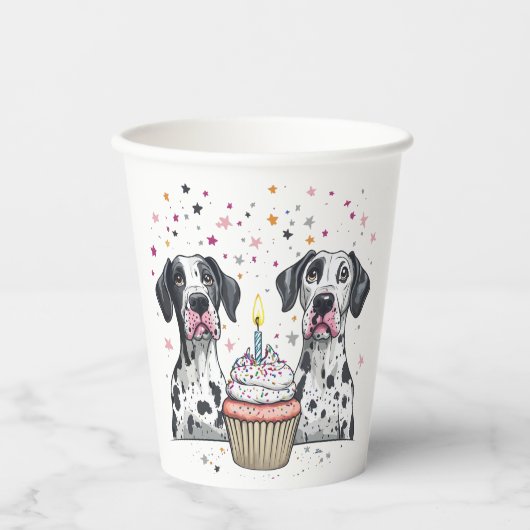 Gelukkige Verjaardag Grote Deen Honden Cupcake Papieren Bekers (Voorkant)