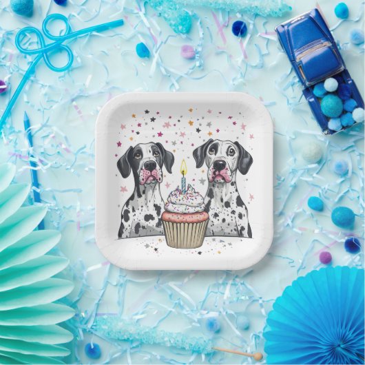 Gelukkige Verjaardag Grote Deen Honden Cupcake Papieren Bordje (Feest)