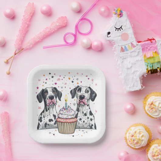 Gelukkige Verjaardag Grote Deen Honden Cupcake Papieren Bordje (Feest)