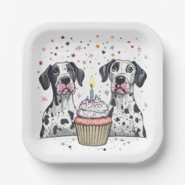 Gelukkige Verjaardag Grote Deen Honden Cupcake Papieren Bordje