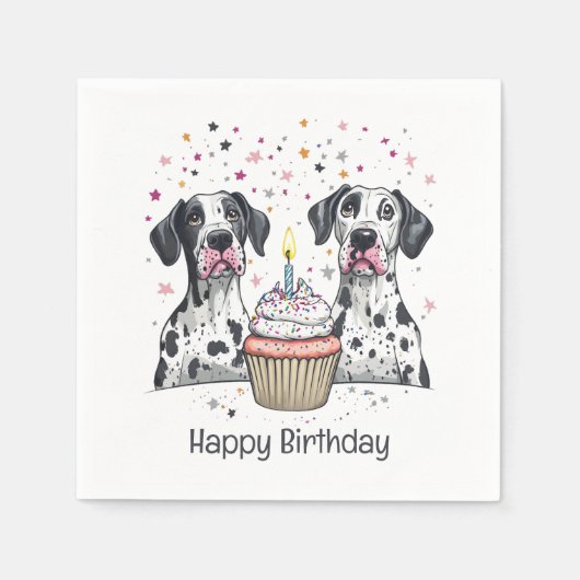 Gelukkige Verjaardag Grote Deen Honden Cupcake Servet (Voorkant)