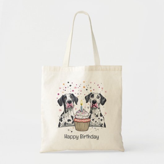 Gelukkige Verjaardag Grote Deen Honden Cupcake Tote Bag (Voorkant)