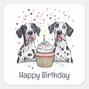 Gelukkige Verjaardag Grote Deen Honden Cupcake Vierkante Sticker