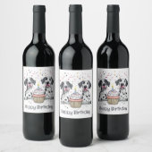 Gelukkige Verjaardag Grote Deen Honden Cupcake Wijn Etiket (Flessen)