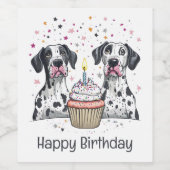 Gelukkige Verjaardag Grote Deen Honden Cupcake Wijn Etiket (Enkel label)
