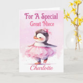 Gelukkige Verjaardag Grote Nicht Pinguïn Roze Ball Kaart (Gele Bloem)