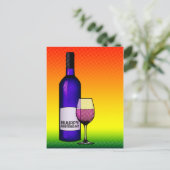 gelukkige verjaardag : halftone wijnfles en glas briefkaart (Staand voorkant)