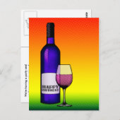 gelukkige verjaardag : halftone wijnfles en glas briefkaart (Voorkant / Achterkant)
