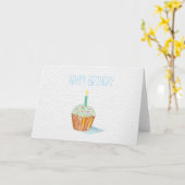 Gelukkige verjaardag hand geschilderde cupcake kaart (Gele Bloem)