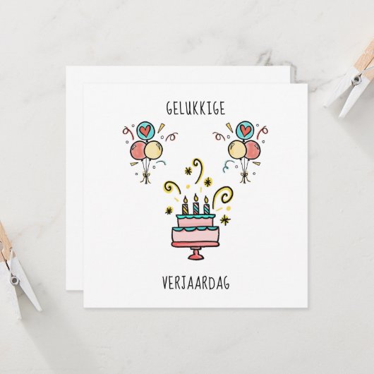 Gelukkige Verjaardag | Happy Birthday Kaart (Voorkant / Achterkant in situ)