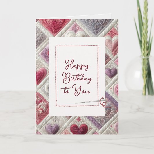 Gelukkige Verjaardag Hartpatroon met Naald Kaart (Voorkant)