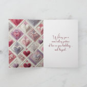 Gelukkige Verjaardag Hartpatroon met Naald Kaart (Binnen)