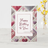 Gelukkige Verjaardag Hartpatroon met Naald Kaart (Gele Bloem)