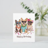 Gelukkige verjaardag Hawaiaanse Franse Bulldoggen Briefkaart (Staand voorkant)