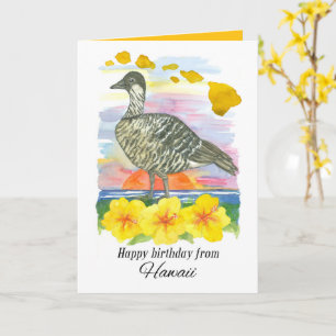 Gelukkige verjaardag Hawaii Nene vogel aquarel zon Kaart