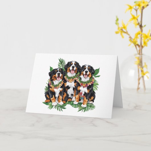 Gelukkige Verjaardag Hawaiian Berner Mountain Dogs Kaart (Gele Bloem)