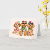 Gelukkige Verjaardag Hawaiian Goldendoodle Honden Kaart (Gele Bloem)