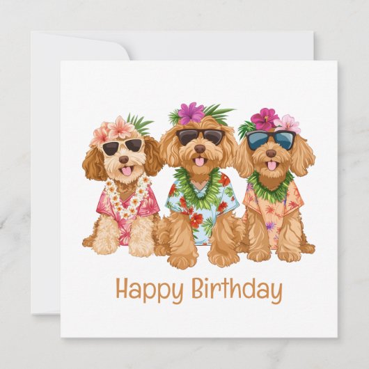 Gelukkige Verjaardag Hawaiian Goldendoodle Honden Kaart (Voorkant)