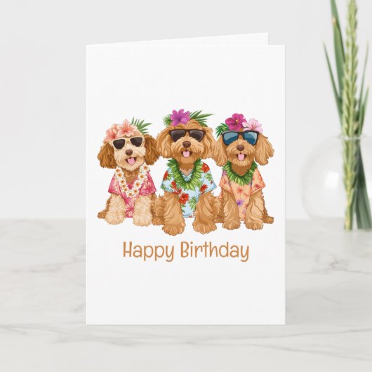 Gelukkige Verjaardag Hawaiian Goldendoodle Honden Kaart (Voorkant)