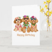 Gelukkige Verjaardag Hawaiian Goldendoodle Honden Kaart (Gele Bloem)