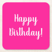 Gelukkige Verjaardag Heet Roze Verjaardagsfeestje Kartonnen Onderzetters (Voorkant)