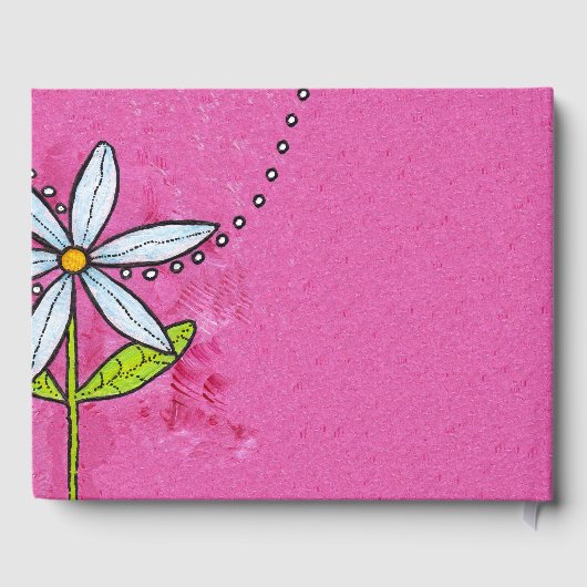 Gelukkige Verjaardag Helder Roze Vet Wit Daisy Gastenboek (Achterkant)