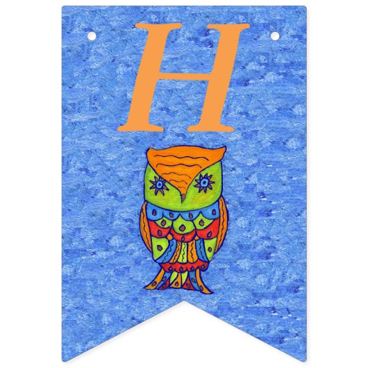 Gelukkige Verjaardag Heldere Neon Gekleurde Uil Bl Vlaggetjes (Eerste vlag)