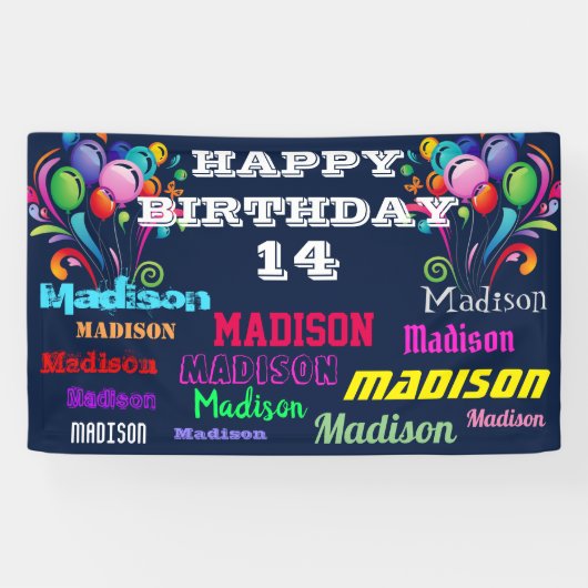 Gelukkige Verjaardag Herhalende Naam Rij door Bann Spandoek (Horizontaal)