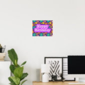 Gelukkige Verjaardag Hippie Bloemen Poster (Thuiskantoor)