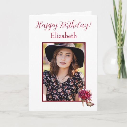 Gelukkige verjaardag hoge hak foto kaart (Voorkant)