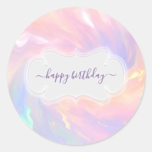 Gelukkige verjaardag Holografisch Roze Blauwe Quin Ronde Sticker