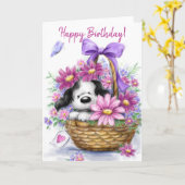 Gelukkige verjaardag, Hond in prachtige Bloemenman Kaart (Gele Bloem)