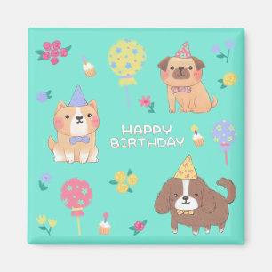 Gelukkige Verjaardag: Honden, Ballonnen & Bloemen Magneet