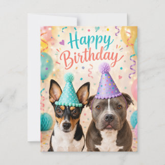 Gelukkige verjaardag honden in feesthoeden Cute Gr Notitiekaartje