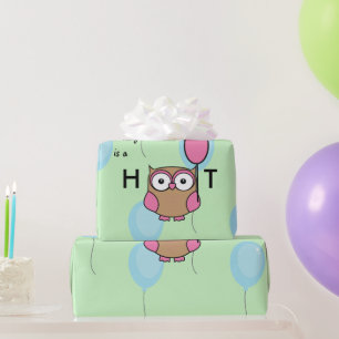 Gelukkige Verjaardag Hoot Uil met Ballonnen Cadeaupapier